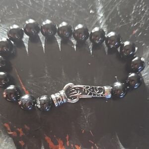 Black Beaded Bracelet with Silver Clasp